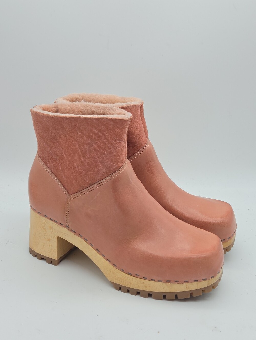 MIA Clogs Josi Black Leather Suede Heeled Shearling Lined Boots Size 8 - Picture 4 of 10